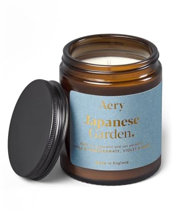 Aery Japanese Garden Glass Jar Soy Wax Candle - Apple, Pomegranate & Musk with 100% Plant Based Wax & 30 Hour Burn Time