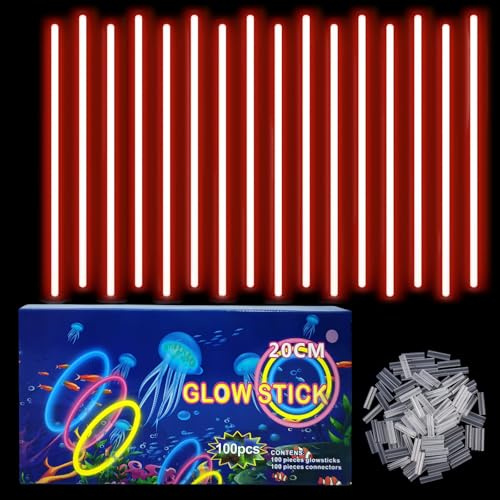 Knicklichter Kinder Party Set Rot,100 Stück Leuchtstäbe Kinder+100 Verbinder,Schwarzlicht Deko Brillen&Armreifen Für Halloween,Weihnachten, Geburtstage,Hochzeit,Neon Leuchtstäbe Party Accessoires Set