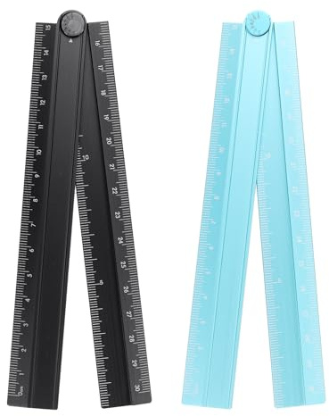 sourcing map 2pcs Folding Straight Ruler 30cm Metric Aluminum Alloy Protractor Foldable Angle Ruler Geometric Measure Tool with Angle Line for Architect Artist Office, Black/Sky Blue