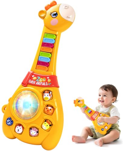 Musikalisches Gitarre & Klavier Spielzeug für Baby ab 1 2 Jahr | Giraffe Musik Spielzeug mit Lichtern, Montessori Kleinkind Lernspielzeug für Jungen & Mädchen, Geburtstag Geschenk 12 Monate
