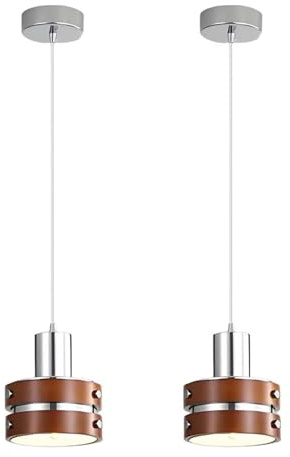 LFsem Moderne Chrom Pendelleuchte mit Holzoptik, Mid-Century Design Deckenlampe Vintage Mini E27 Loft Bar Hängelampe für Schlafzimmer, Esszimmer & Café (2 Stück)