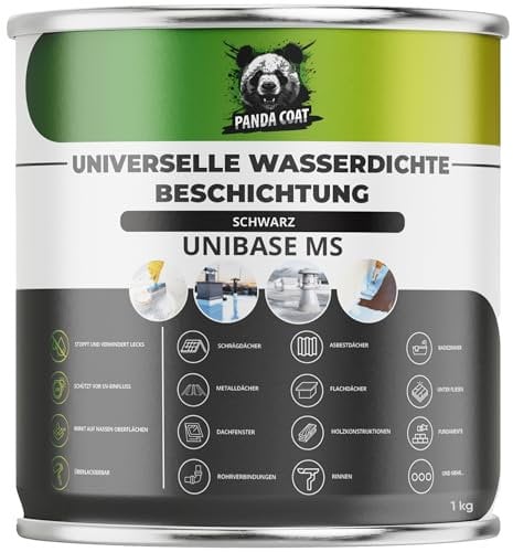 PandaCoat Wasserdichte Dichtmasse – Flüssigkunststoff Abdichtung – Schwarz Dichtmasse – Dachrinne abdichten – Flachdachabdichtung – Beton, Metall, Holz Dichtschlämme – Dachabdichtung flüssig (1 kg)