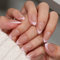 KQueenest French Tip False Nails with Glue, Light Pink Press on Nails Short Almond, Natural Nude Pink Fake Nails Press ons Stiletto, Reusable Pastel Soft Gel Stick on Nail for Women, 30 Pcs