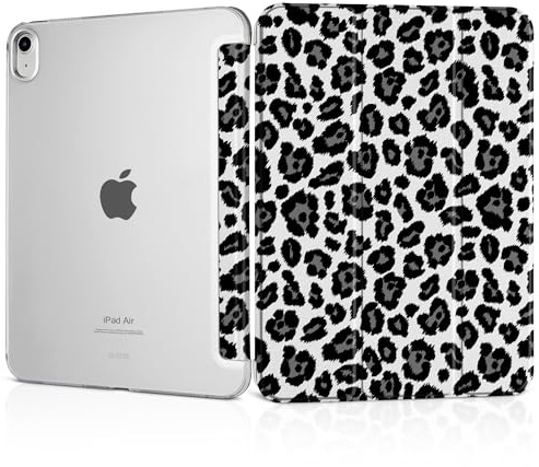 MEEgoodo Étui pour iPad Air 11 M4/M3/M2 2026 2025 2024, étui pour iPad Air 5e/4e génération 11 2022 2020, housse de tablette avec texture soie et coque arrière transparente en PC, texture léopard