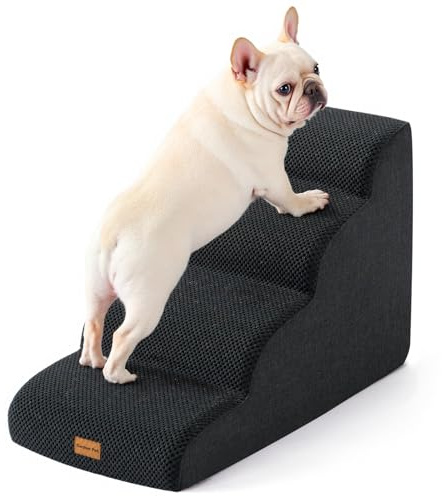 Gardner Pet Escaleras para Perros Altura 50cm, 4 Peldaños-Negro | Espuma de Alta Densidad, Funda Extraíble,Diseño Ancho Antideslizante, Acceso a Sofás y Camas