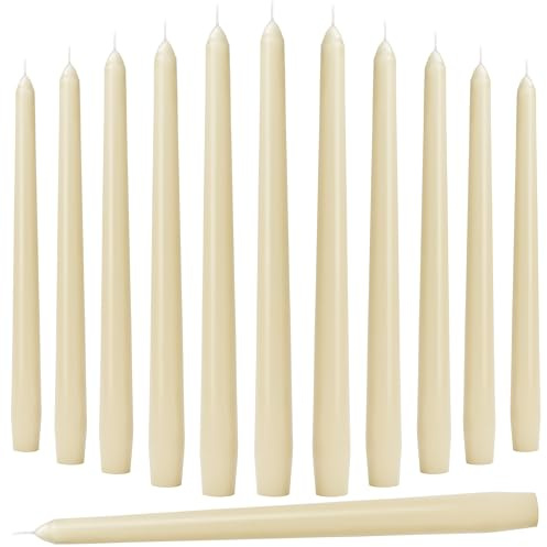Auralome 10-Inch Ivory Taper Candles - Dripless Smokeless Tapered Candle Cream Unscented Candlesticks Paraffin Wax Long Slow Burning Tall Candle Sticks for Dinner Business Wedding Restaurants 12 Pack