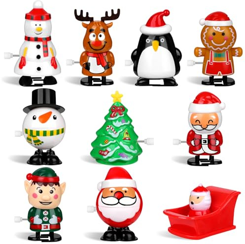 Haiabei 10 Pcs Aufziehspielzeug Weihnachten Set Weihnachten Deko Figuren Geschenk, Wind Up Pinguin Rentier Weihnachtsbaum Schneemann, Spielzeug Aufziehfigur für Kinder, Adventskalenderfüller Geschenk