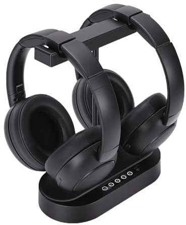 Plyisty Double Casque sans Fil pour TV, Base de Chargement émetteur Bluetooth 5.4, Autonomie de 40 Heures, Stéréo à Faible Latence, AUX Optique, Casque à Dialogue Clair pour Personnes