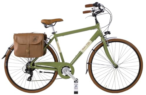 Canellini Vintage Citybike Retro Dolce Vita Oldstyle Aluminium Herren mit Taschen Räder 28 Zoll (51 cm) (Olivgrün, L)
