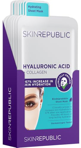Skin Republic Hyaluronic Acid + Collagen Mask | 48H Hydration | Pack of 10