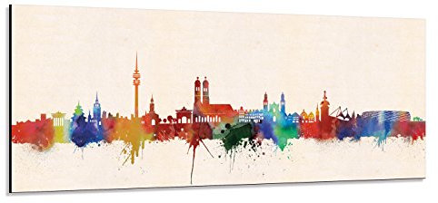 Acrylglas Wandbild München Skyline Panorama - Acrylglas mit Alu-dibond-Aufhängesystem - Farbe (div. Größen) - Kunst Druck auf Acrylglas 20x50cm