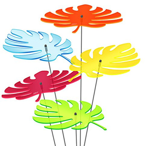 SUNPLAY Sonnenfänger - Palmen-Blatt - 5 Farben Set - Blau Gelb Grün Orange Rot - Ø 20 cm Durchmesser + Schwingstäbe