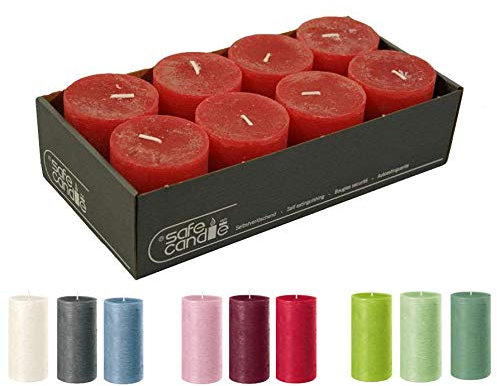 Rustikale Stumpenkerzen – 8 Stück - Wachskerzen/Rustickerzen/Adventskerzen Weihnachten (Rubin Rot, Klein: Höhe 8cm / Ø 7cm)