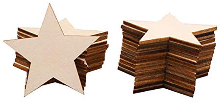 Toyvian 25 Stücke Holzsterne Holz Stern Holzscheiben zum Basteln und Bemalen DIY Baumschmuck Baumscheiben Naturholzscheiben Hochzeit Streudeko Tischdeko für Weihnachtsbaum Deko 5cm