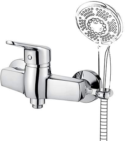 Ibergrif, Roma, Grifo de Ducha con Soporte de Ducha, Mezclador Monomando de Ducha sin Alcachofa y Manguera, Fácil de Instalar, Plata