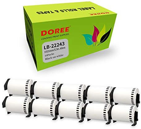 DOREE 10 Rollen DK-22243 Endlos-Versandetiketten, kompatibel mit Brother DK-22243, 102 mm × 30,48 m Etiketten, für Brother QL-1050, QL-1050N, QL-1060N, QL-1100, QL-110NWB Etikettendrucker