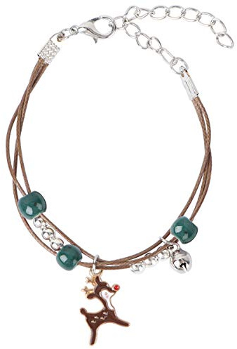 Holibanna Frauen Weihnachtsarmband Verstellbares Kettenarmband mit Perle Und Weihnachtsbaum Rentier Hirsch Anhänger Anhänger Weihnachtsschmuck