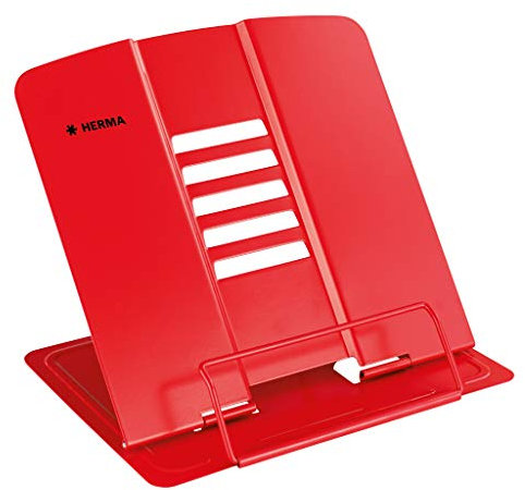 HERMA 19973 Leseständer für Bücher Rot, faltbarer Buchständer aus Metall für Kinder, Buchstütze für Jungen & Mädchen, verstellbarer Kochbuchhalter für Schule, Büro & Küche