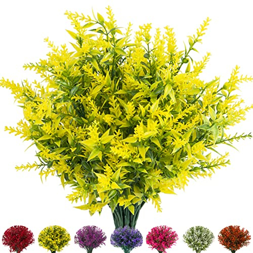 Künstliche Lavendelblumen, 10 Bündel künstliche Blumen für den Außenbereich, UV-beständig, künstliche Kunststoffblumen, Sträucher für den Innen- und Außenbereich, Fenster, Kastendekorationen (gelb)