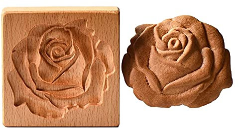Luckxing Keksformen Aus Holz, 3D Press-Stempel Lebkuchenform, Ausstecher Zum Backen, Verwendet Für Keksstempel, Prägung, Kunsthandwerk, Dekoration, Backwerkzeuge (Kiefernkege, Blumen)