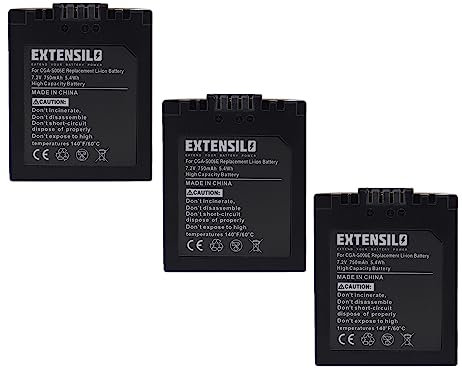 EXTENSILO 3x batteria compatibile con Panasonic Lumix DMC-FZ8 fotocamera digitale DSLR (750mAh, 7,2V, Li-Ion)
