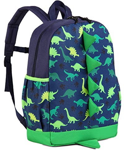 VASCHY Rucksack für Kinder, Schulranzen, Jungen, Grundschule, Rucksack, Mädchen, 3D, Dinosaurier, wasserfest, Vorschule, mit Brustgurt, Schulrucksack, Baby, für 2 – 5 Jahre, grün, Tagesrucksack