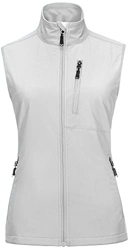 33,000ft Damen Leichte Laufweste Outdoor Softshell Weste Frau Ärmellose Jacke Winddichte Wasserdichte Atmungsaktive Vest Gilet für Laufen Golf Wandern Eisgrau 2XL