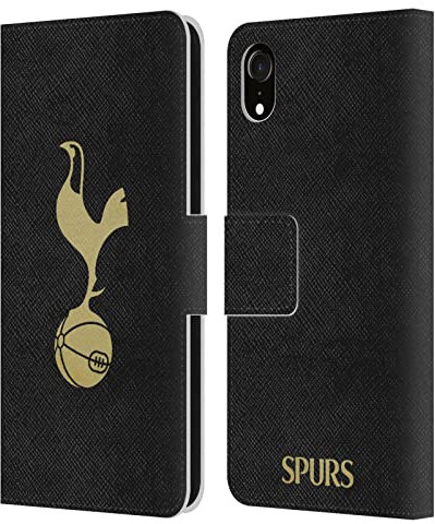 Head Case Designs Officially Licensed Tottenham Hotspur F.C. Black And Gold Badge Leather Wallet Case Compatible With Apple iPhone XR