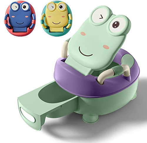 Froadp Vasini per Bambini da 0 a 6 Anni Baby Toilette WC con PU Sedile e Vasino Estensibile Gabinetto Trainer Portatile con Coperchio Rimovibile a Forma di Rana per Neonato (48.5cm, Verde)