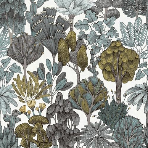 Nature Wallpaper Wall Profhome 377573-GU Non-Woven Wallpaper Smooth with Floral Ornaments matt Green Grey Yellow White 5.33 m2 (57 ft2)