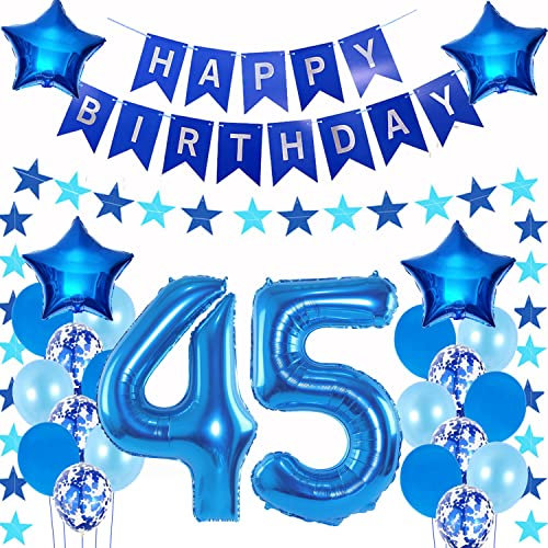 Luftballons 45. geburtstag mann deko blau,Geburtstagsdeko 45 jahre mann,Folienballon 45 Geburtstag Dekoration männer,deko 45. Geburtstag Mann Deko blau,geburtstags banner 45 deko