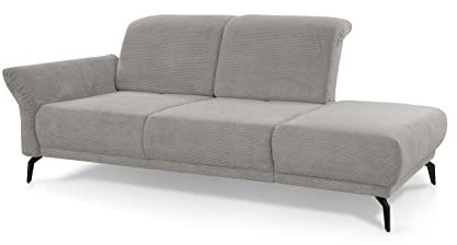 CAVADORE Recamiere Cooper / Luftige Chaiselongue mit Armlehne links, schwarzen Metallfüßen und feinem Cord-Bezug / 211 x 88 x 123 / Cord, Hellgrau