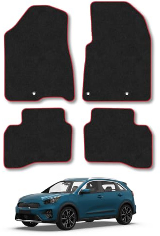 Fits Kia Niro (2017-2022) [Hybrid] Carpet Car Mats | Red Edge Trim Tailored Fit Floor Mats Full Coverage Protection Accessories Easy Clean Anti Slip Made in the UK