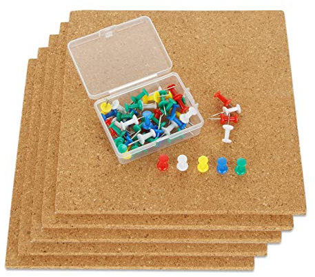 MIVIDE 20PCS Cork Tile Boards for Walls, Self Adhesive Cork Board Tiles, Corkboards Wall Tiles with Push Pins for Notice, Pictures, Photos, Drawing Display (18X18X0.6CM)