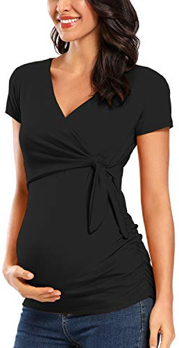 Love2Mi T-shirt d'allaitement à manches courtes et col en V pour femme enceinte, Short noir., XL