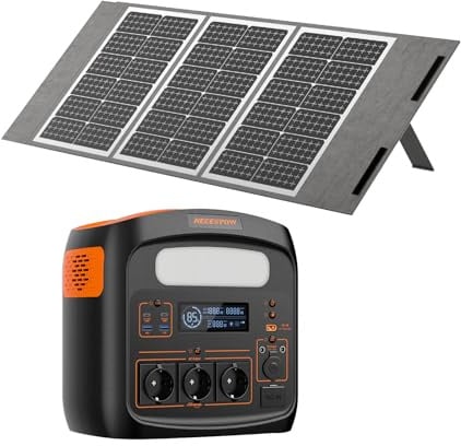 NECESPOW Estación de energía portátil con panel solar portátil plegable, generador solar de 1102,5 Wh con enchufes AC de 230 V/1800 W, baterías LiFePO4, módulos solares de 100 W para camping, RV