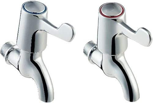 Excel Home Basin Mixer Tap - Traditional Twin Bathroom Sink Taps - Hot & Cold Bib Tap with Chrome Polished Metal Handle, Skara Tap Pair