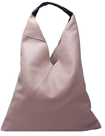 FrasiBags Borsa Sacca a Spalla in Vera Pelle Made in Italy, Borsa Donna a Spalla, Borsa a Spalla, Sacca in Pelle Grande (Rosa Cipria)
