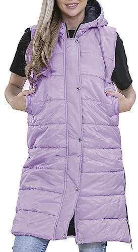 A2Z Ladies Sleeveless Gilet Oversized Hooded Quilted - Gilet 802 Lilac M