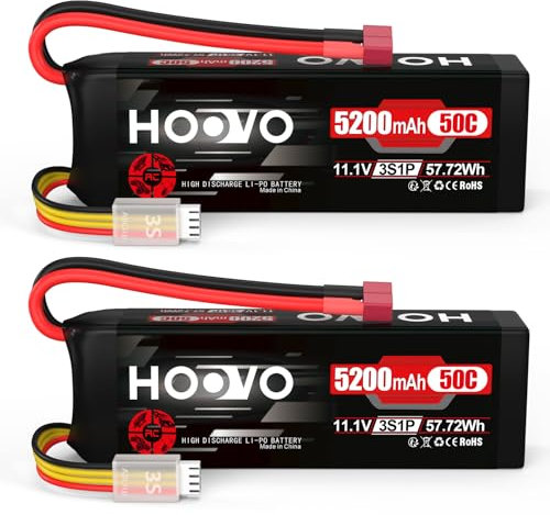 HOOVO 3S Lipo Battery 11.1V 5200mAh 50C RC Lipo Batteries with Deans T Plug for RC Airplane Quadcopter RC Airplane RC Helicopter RC Car Truck Boat Hobby (2 Pack)