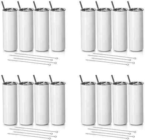 VENOAL Sublimazione Tazza 20 Oz Slim Dritto,Acciaio inossidabile Sublimazione Tumbler Skinny Tumbler,con coperchio e cannuccia di paglia,16 confezioni