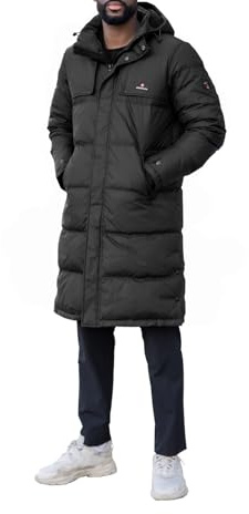 Höhenhorn Bannalp Herren Wintermantel Daunen Jacke Puffermantel Lang Gefüttert RDS Zertifizierte Daunen und Federn mit abnehmbarer Kapuze