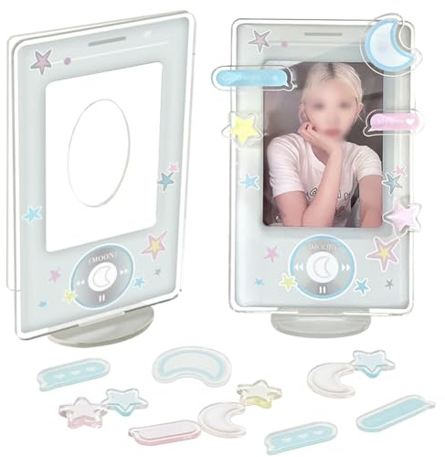 WAYUTO Acryl-Fotokartenhalter, 7,6 cm, Mit Dekorativem Zubehör, Kpop-Fotokarten-Präsentationsrahmen, Fotokartenständer, Organizer für Tischdekoration, 2 Stück