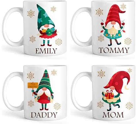EKAM Personalised Christmas Name Mug with Any Name Printed Gonk Gnome Family Customised Gift Tea Coffee Mug Gift for Christmas Day. (11oz)