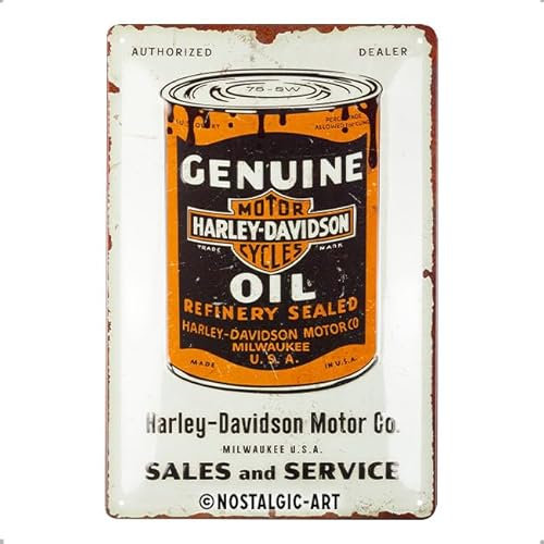 Nostalgic-Art Retro Blechschild, 20 x 30 cm, Harley-Davidson – Genuine Oil Can – Geschenk-Idee für Biker, Original Lizenzprodukt (OLP), aus Metall, Vintage Design, Blechschilder Sprüche