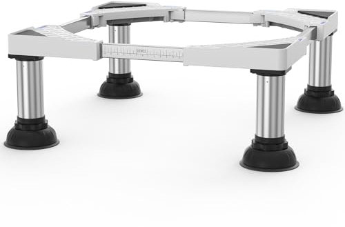 DEWEL Waschmaschinen Sockel Untergestell, Verstellbarer Waschmaschinensockel für Kühlschrank, Trockner und Gefrierschrank, Bärenlast 300kg, Einstellbare 43-62 cm, 20-23 cm, Weiß