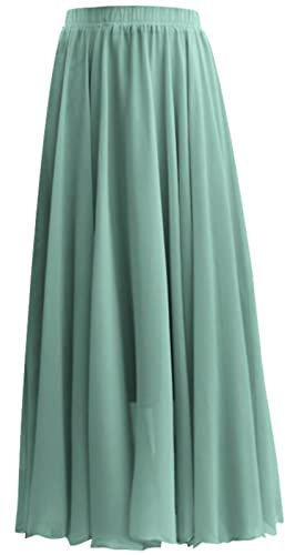 Skang Rock Damen Sommer Lang Sommer Damen Einfarbig Chiffon Rock Damen Hohe Taille Langer Rock Bleistiftrock Mit Spitze (Mint Green, M)