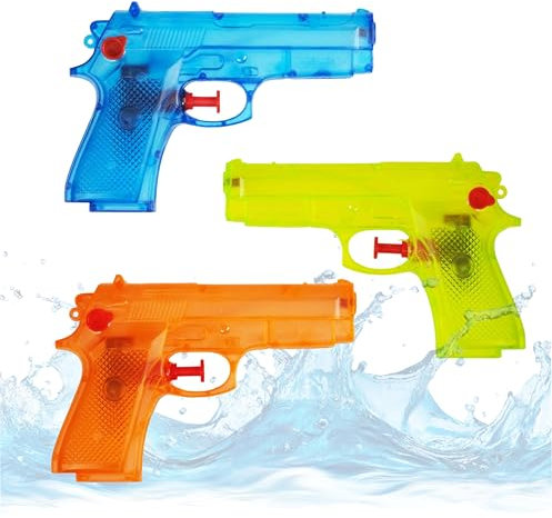3X Wasserpistolen Set 15 cm für Kinder & Erwachsene - mit hoher Reichweite - Wasserspritzpistole Spritzpistole klein mini für Kinder