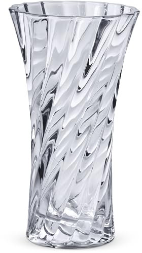 Royal Imports Flower Rose Vase Crystal-Look Glass, Clear Modern Decorative Centerpiece Large Opening, Wedding Table Bouquet, Living Room Gift - Swirl Design