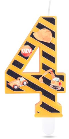 Birthday Party Cake Number Candles, Engineering Vehicle Number 4 Happy Birthday Cake Candles, Yellow and Black Engineering Vehicle Decoration Toppings for Kids Boys